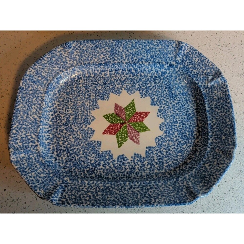 Vintage Design Craft Turkey Platter Spongeware Quilt Star